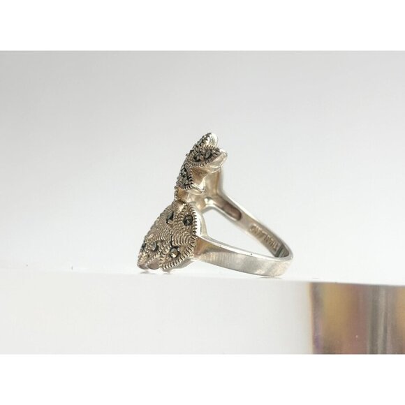 Art Deco Marcasite Foliage Bypass Shank Crossover Milgrain Vintage Ring - sz 7 - Picture 6 of 10